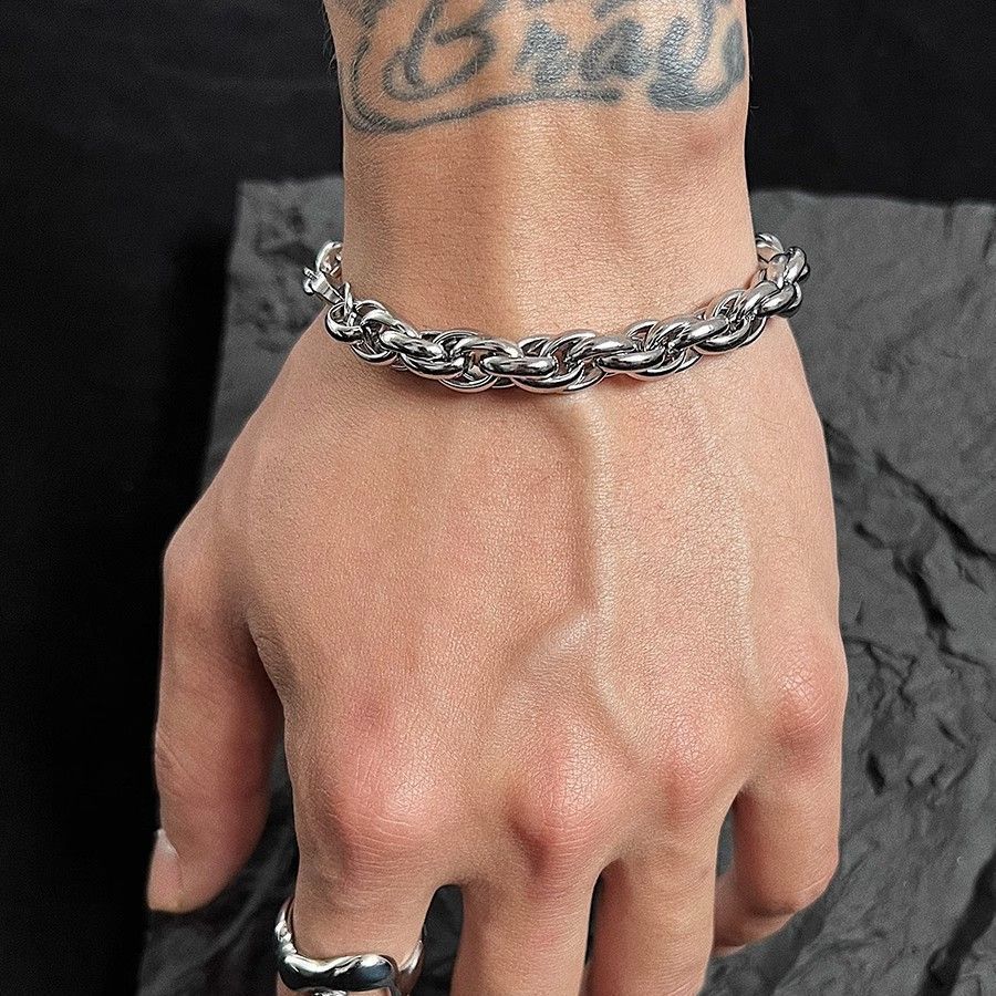 Sterling Silver Retro Distressed Mantra Bracelet