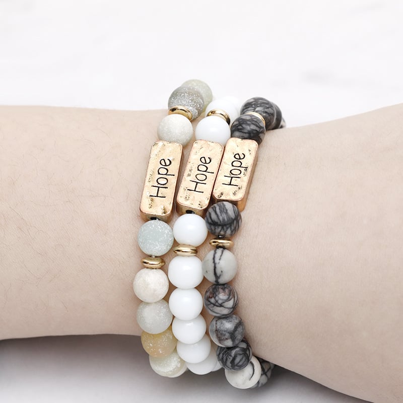 Engraved Hope Bracelet with Natural Stone