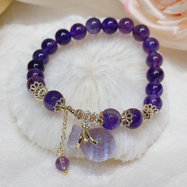 Vintage Beaded Amethyst Charm Bracelet for Women