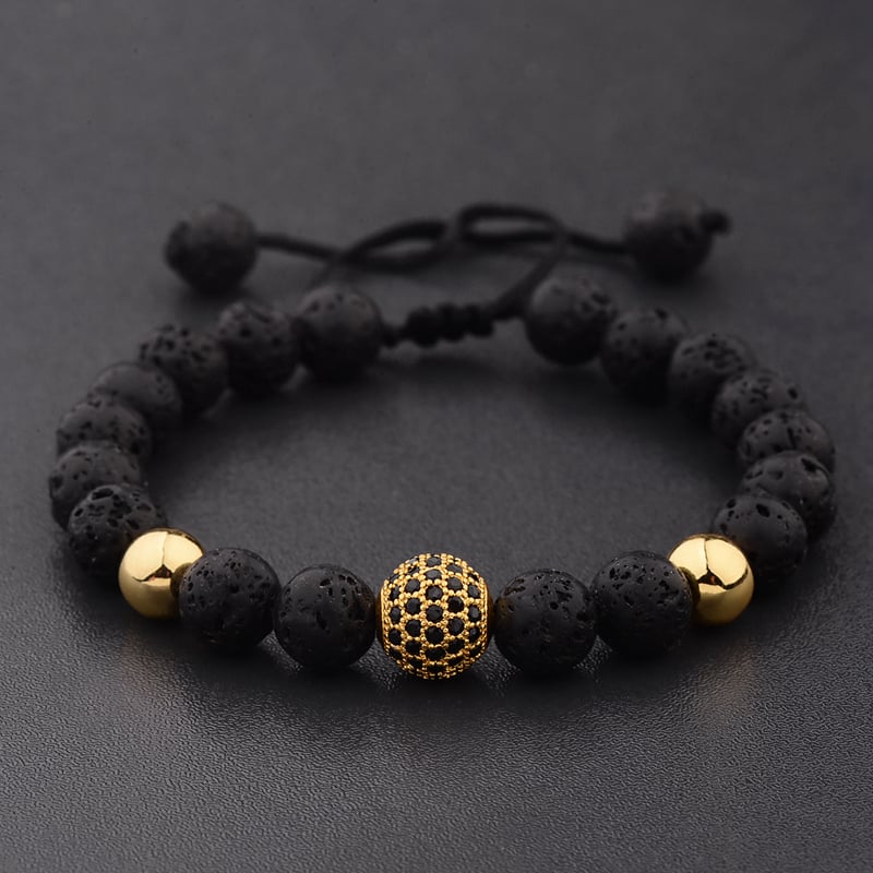 CZ Zircon Pave Lava Beaded Bracelet for Men