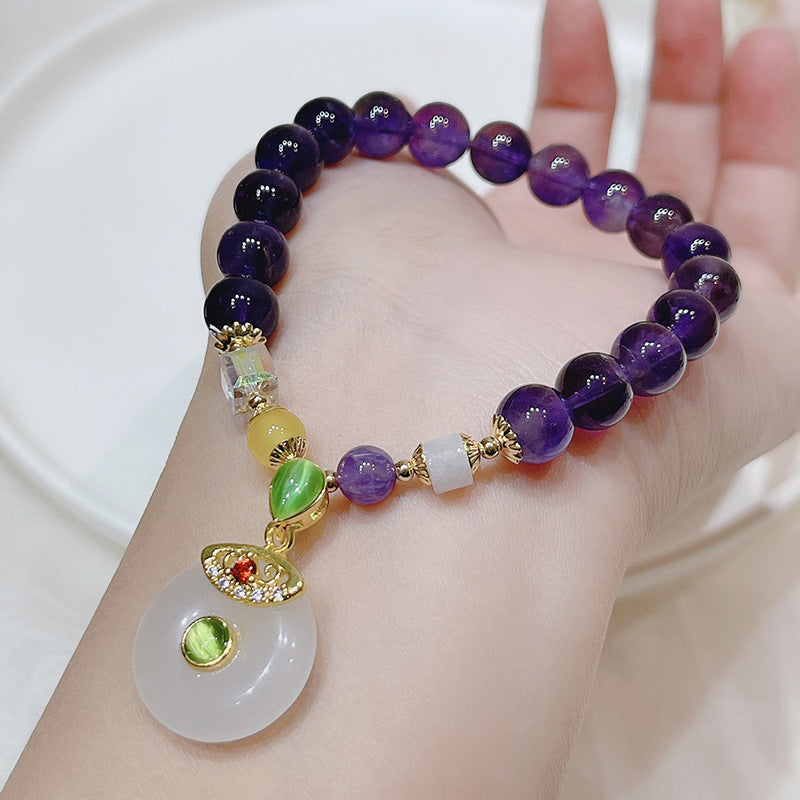 Vintage Beaded Amethyst Charm Bracelet for Women