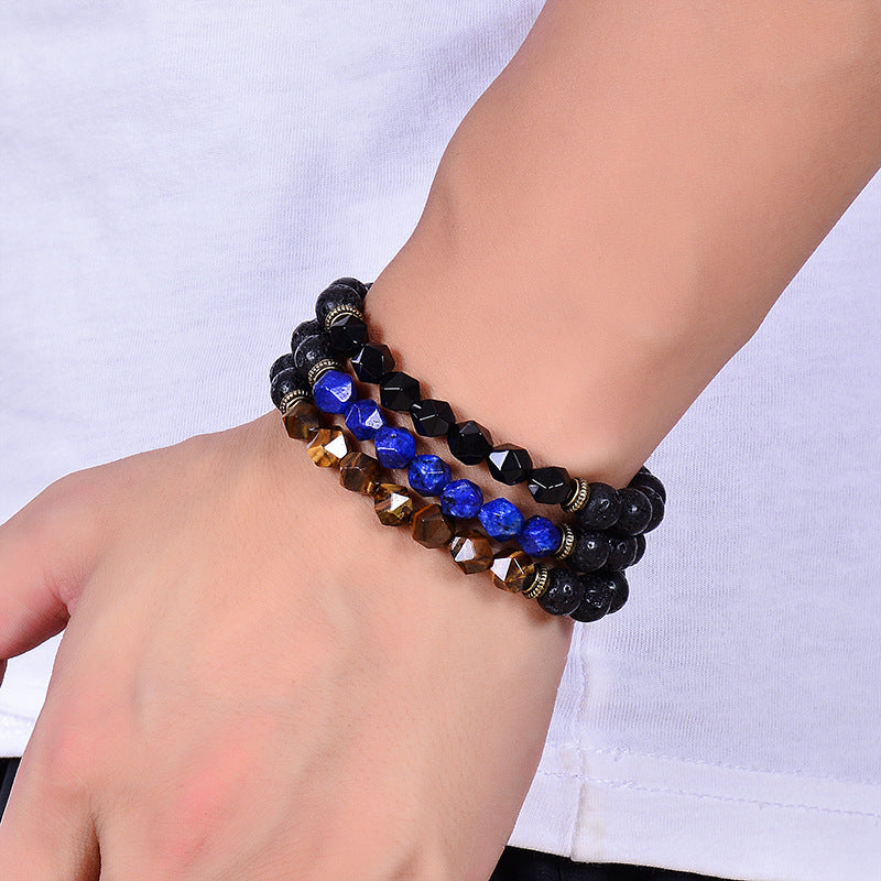 Handmade Tigereye & Black Lava Stone Beaded Bracelet