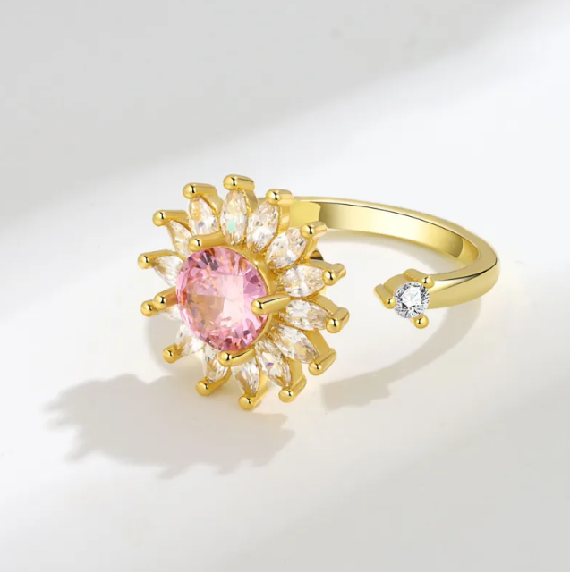Rotating Rose Flower Opening Ring