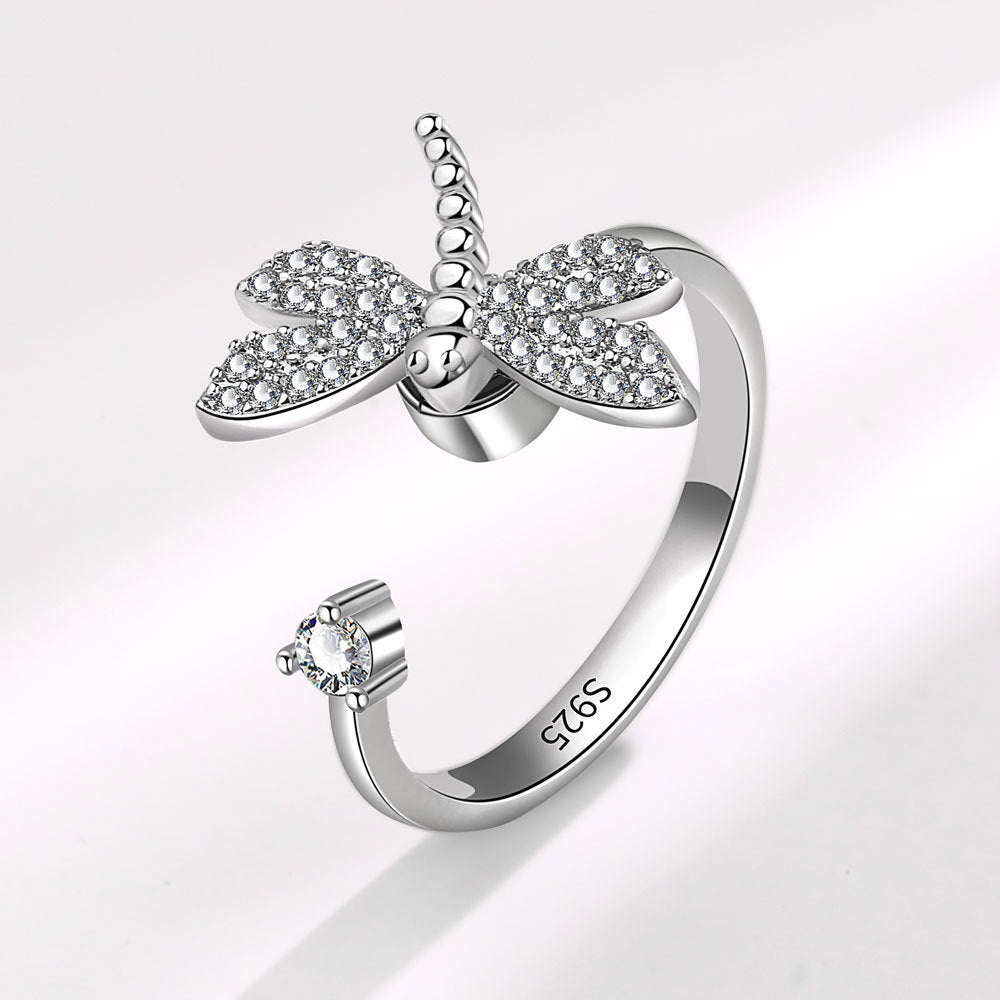 Rotating Zircon Dragonfly Design Ring