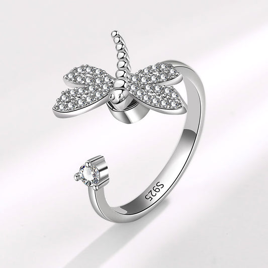 Rotating Zircon Dragonfly Design Ring