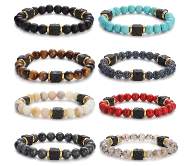 Men's Retro Lava Block Volcanic Stone Bracelet