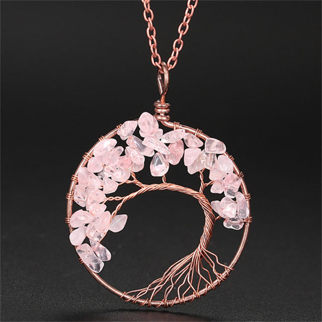 7 Chakra Natural Stone Tree of Life Pendant Necklace