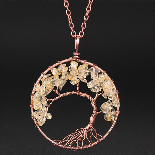 7 Chakra Natural Stone Tree of Life Pendant Necklace