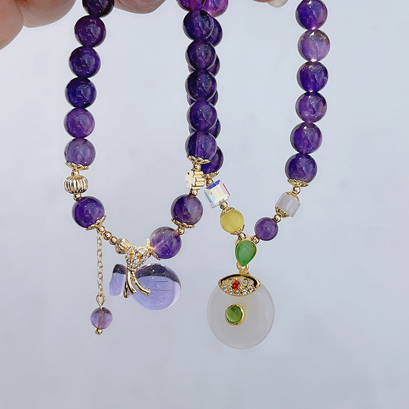 Vintage Beaded Amethyst Charm Bracelet for Women