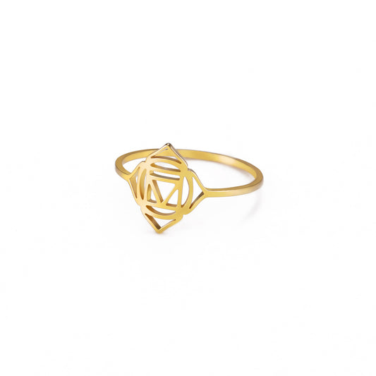 Titanium Steel Chakra Symbol Datura Flowers Ring