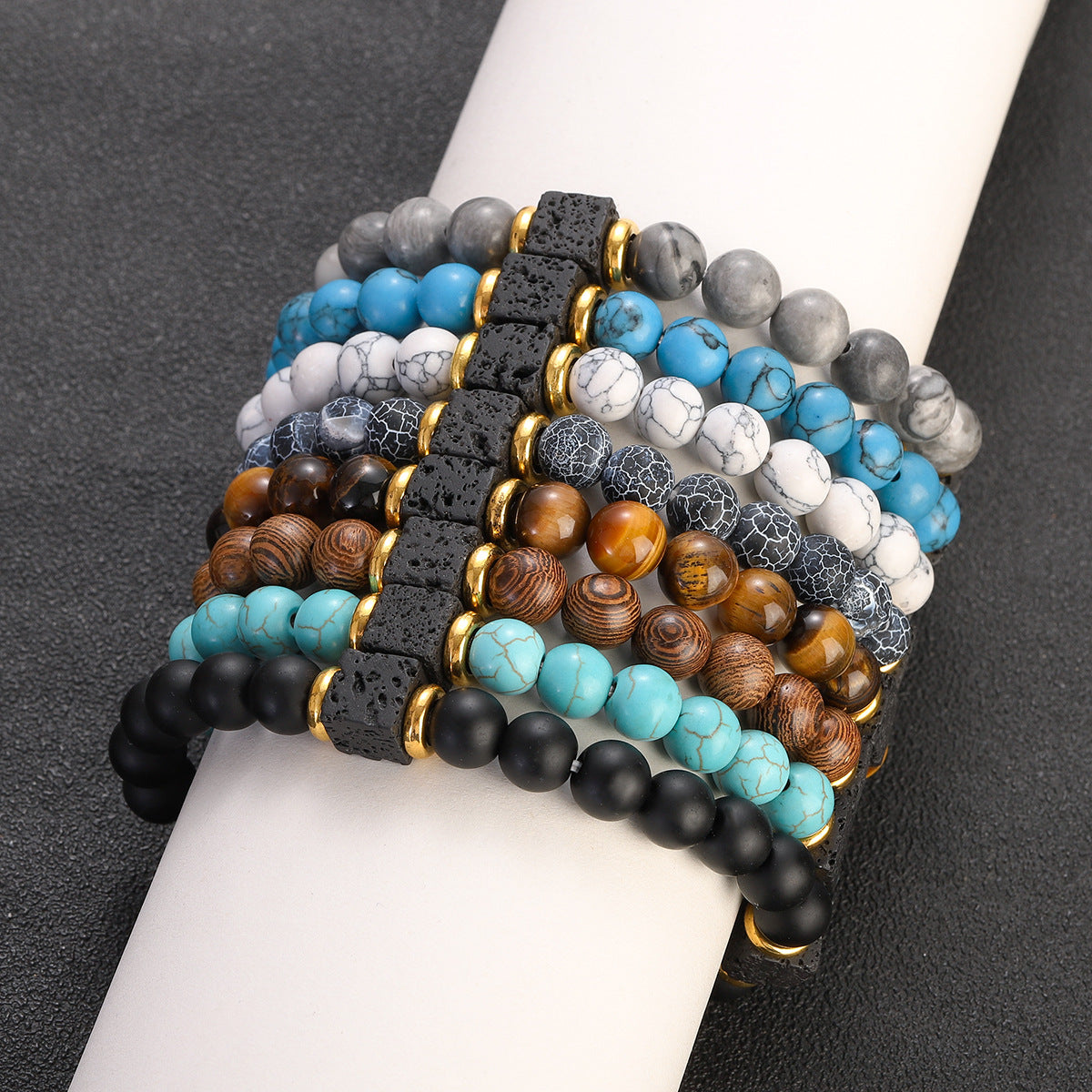 Men's Retro Lava Block Volcanic Stone Bracelet