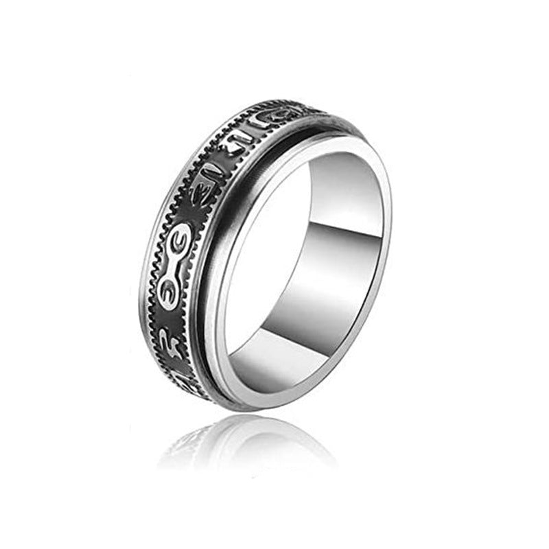 Rotatable Titanium Steel Ring with Six Words Mantra