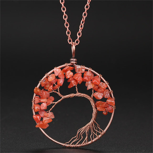 7 Chakra Natural Stone Tree of Life Pendant Necklace