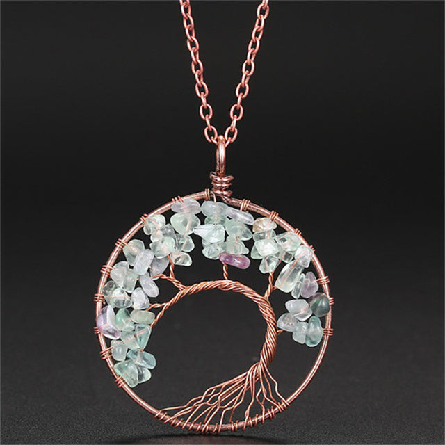 7 Chakra Natural Stone Tree of Life Pendant Necklace