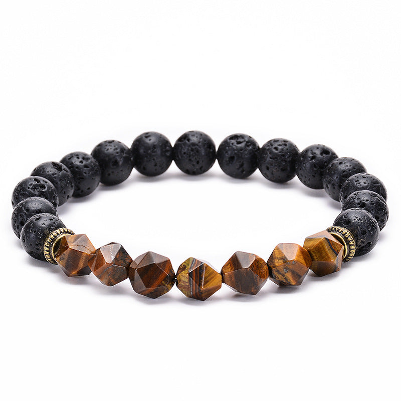 Handmade Tigereye & Black Lava Stone Beaded Bracelet