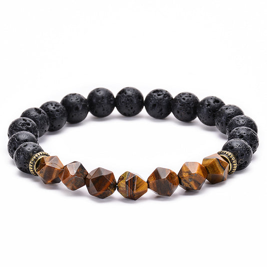 Handmade Tigereye & Black Lava Stone Beaded Bracelet