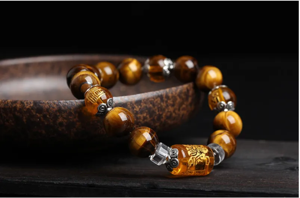 Natural Tiger Eye Triple-Face Fortune Bead Bracelet