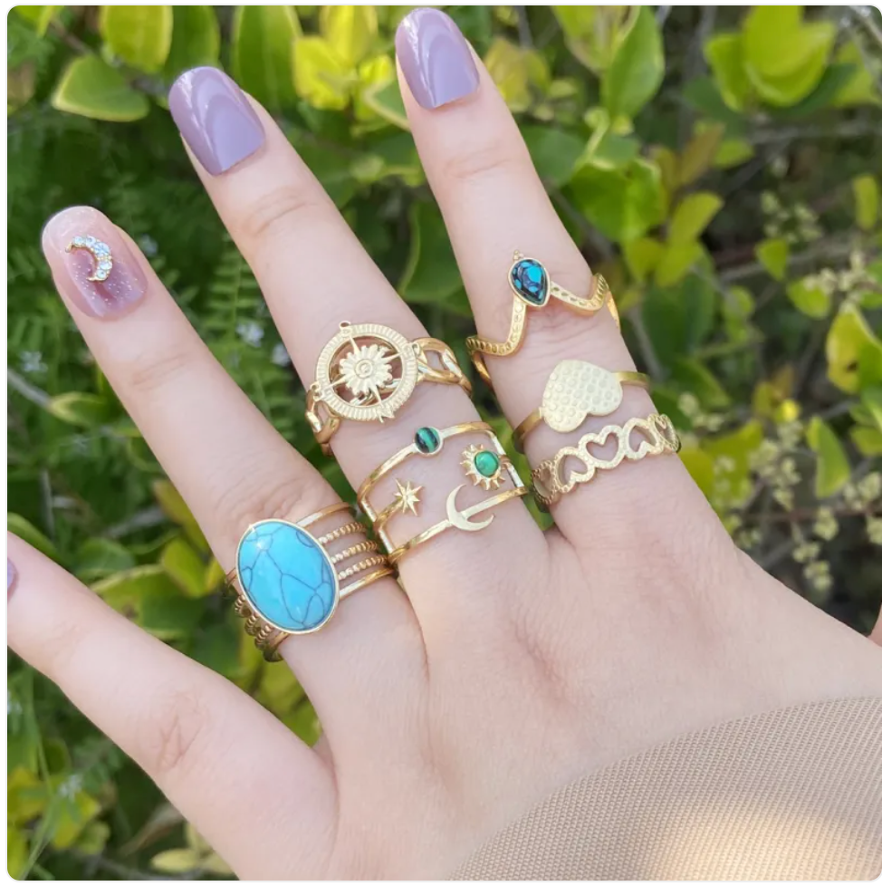 Women's Star & Moon Stainless Steel Ring