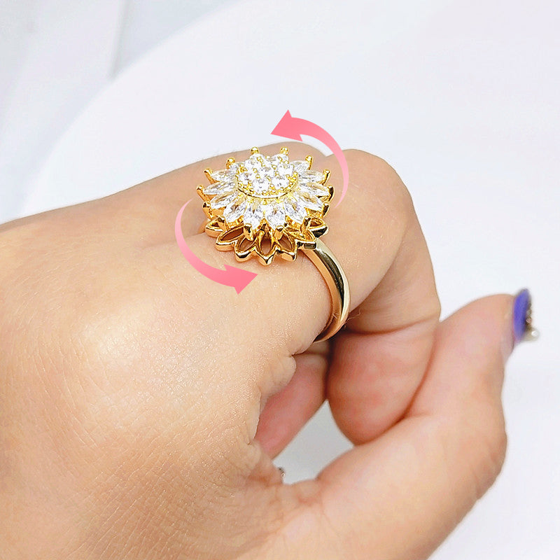 Rotating Full Diamond Sunflower Ring