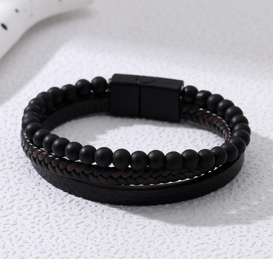 ZENBAND Leather Bracelet with Tiger Eye & Lava Beads