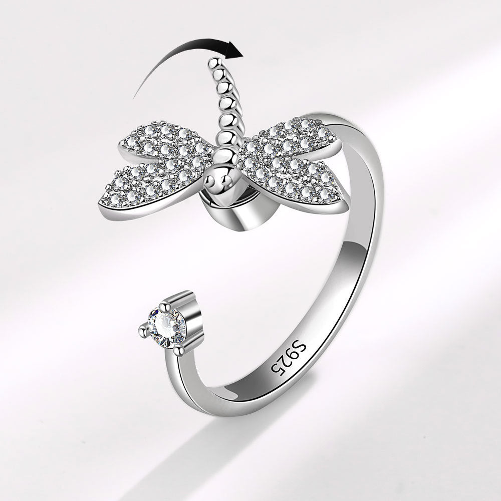Rotating Zircon Dragonfly Design Ring