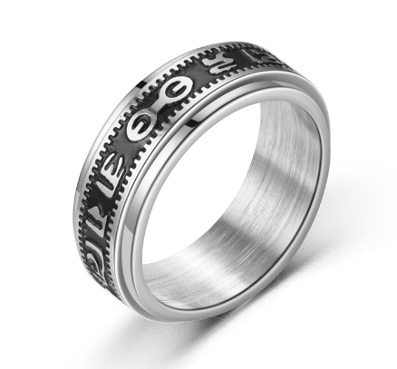 Rotatable Titanium Steel Ring with Six Words Mantra