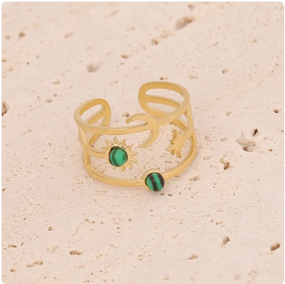 Women's Star & Moon Stainless Steel Ring