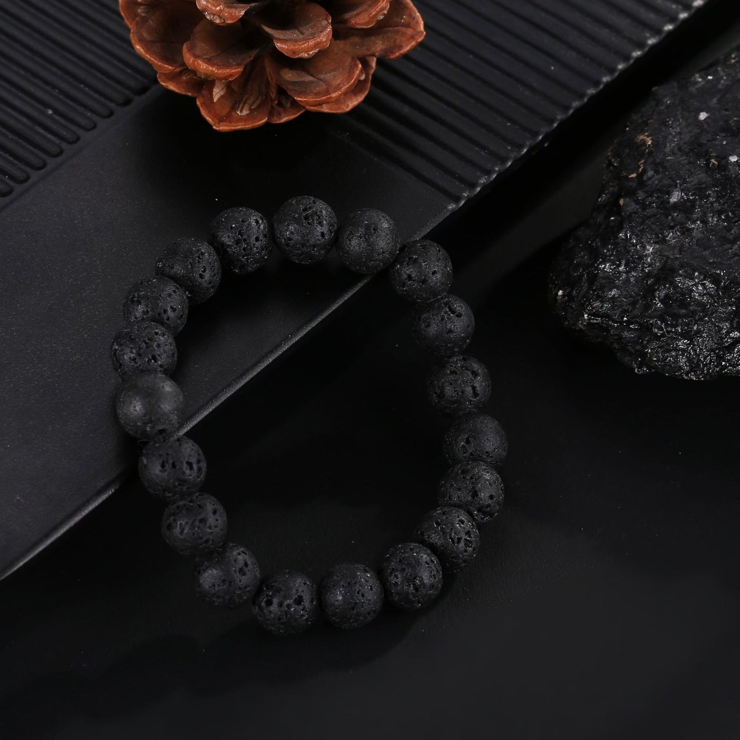 Black Lava Volcanic Rock Stretch Bracelet