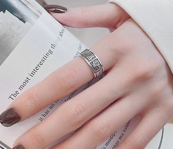 S925 Sterling Silver Ancient Six Word Mantra Ring