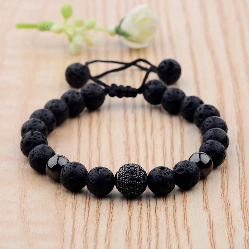 CZ Zircon Pave Lava Beaded Bracelet for Men