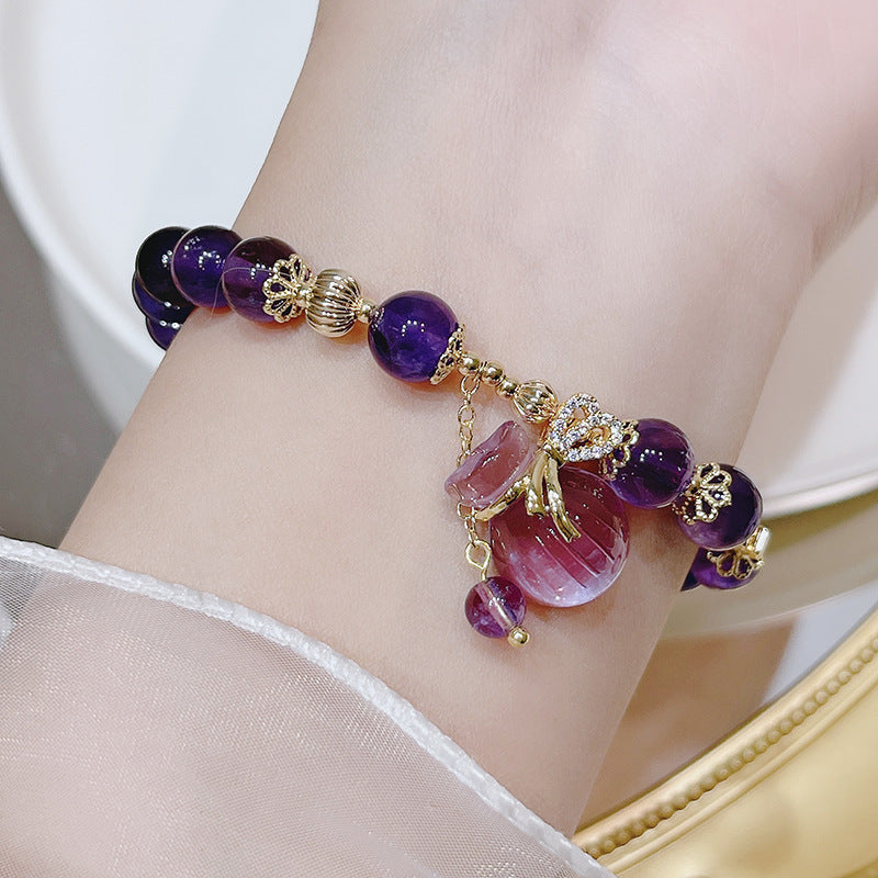 Vintage Beaded Amethyst Charm Bracelet for Women