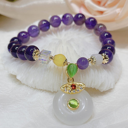 Vintage Beaded Amethyst Charm Bracelet for Women