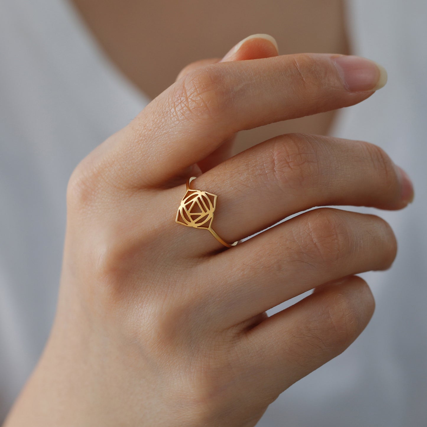 Titanium Steel Chakra Symbol Datura Flowers Ring