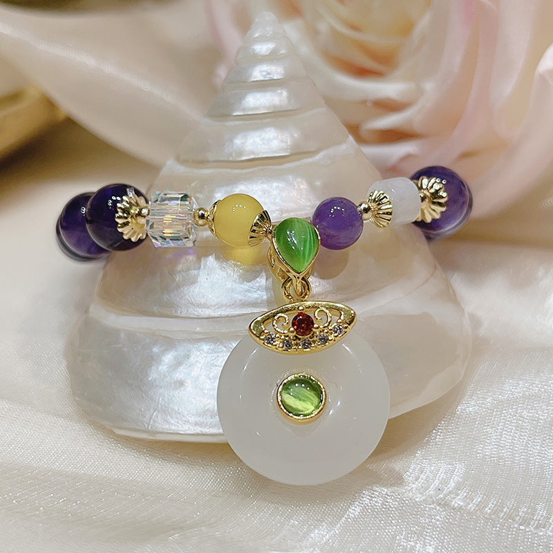 Vintage Beaded Amethyst Charm Bracelet for Women