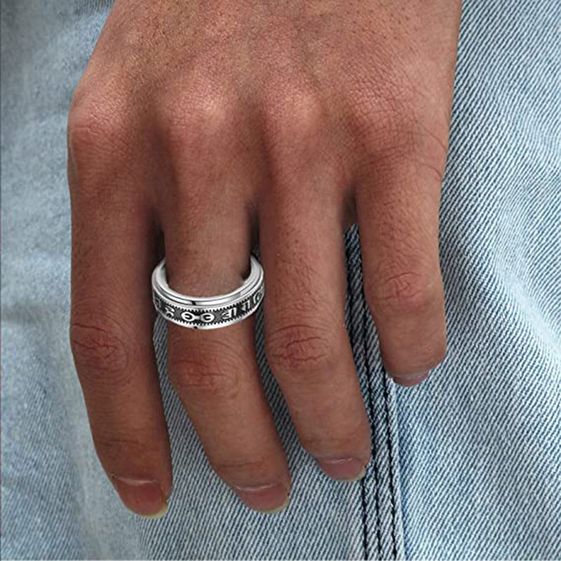 Rotatable Titanium Steel Ring with Six Words Mantra