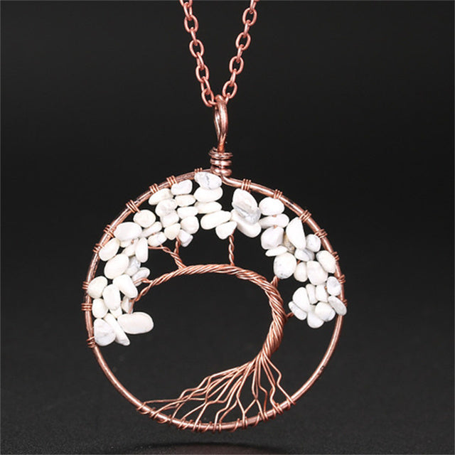 7 Chakra Natural Stone Tree of Life Pendant Necklace
