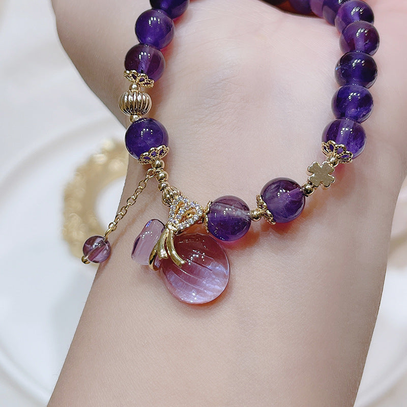 Vintage Beaded Amethyst Charm Bracelet for Women